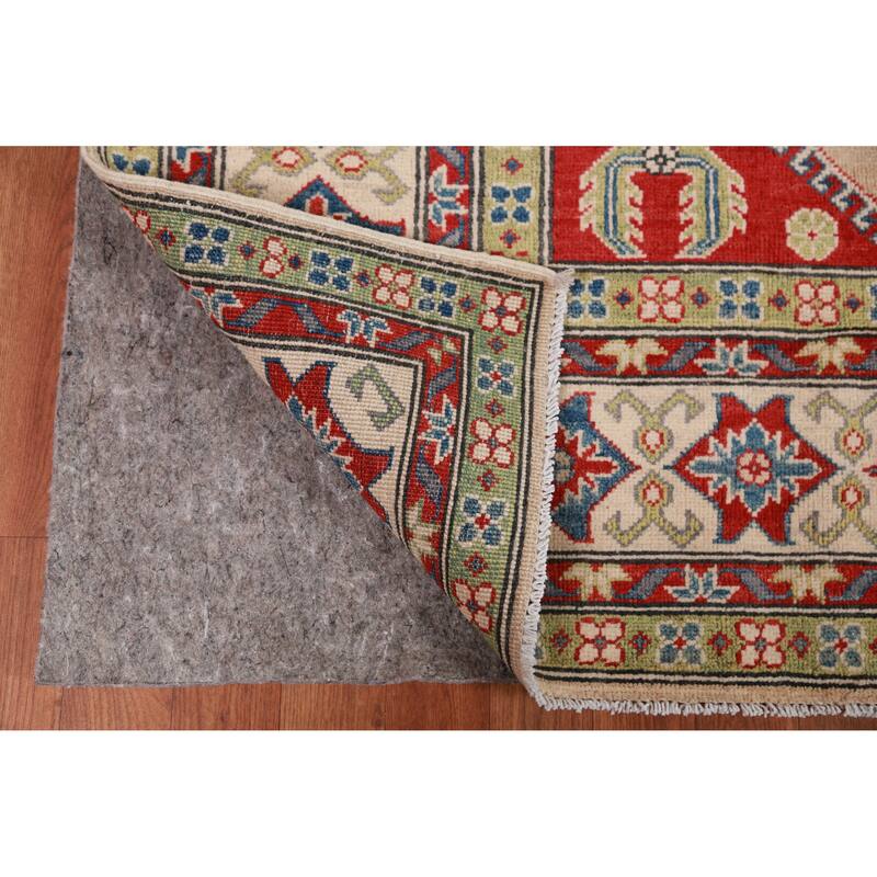 Hand Knotted Oriental 100% Wool Carpet Traditional Geometric Peach Kazak Area Rug - 9' 9'' X 8' 4''