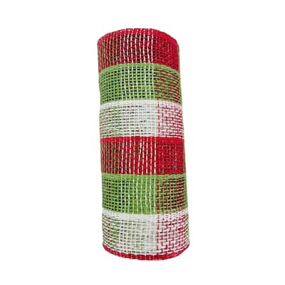 Ribbon Poly Burlap Check Mesh Red Lime White 10" x 10YD - Size: 10" x 10YD - Size:  10" x 10YD