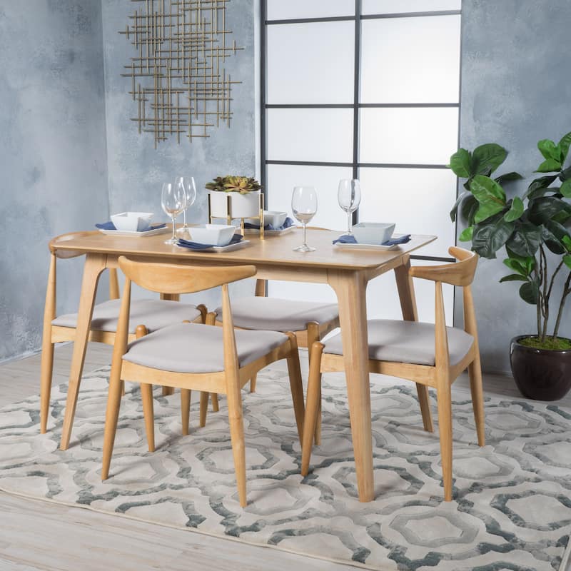 Francie Mid-century 5-piece Dining Set by Christopher Knight Home - Light Grey + Oak