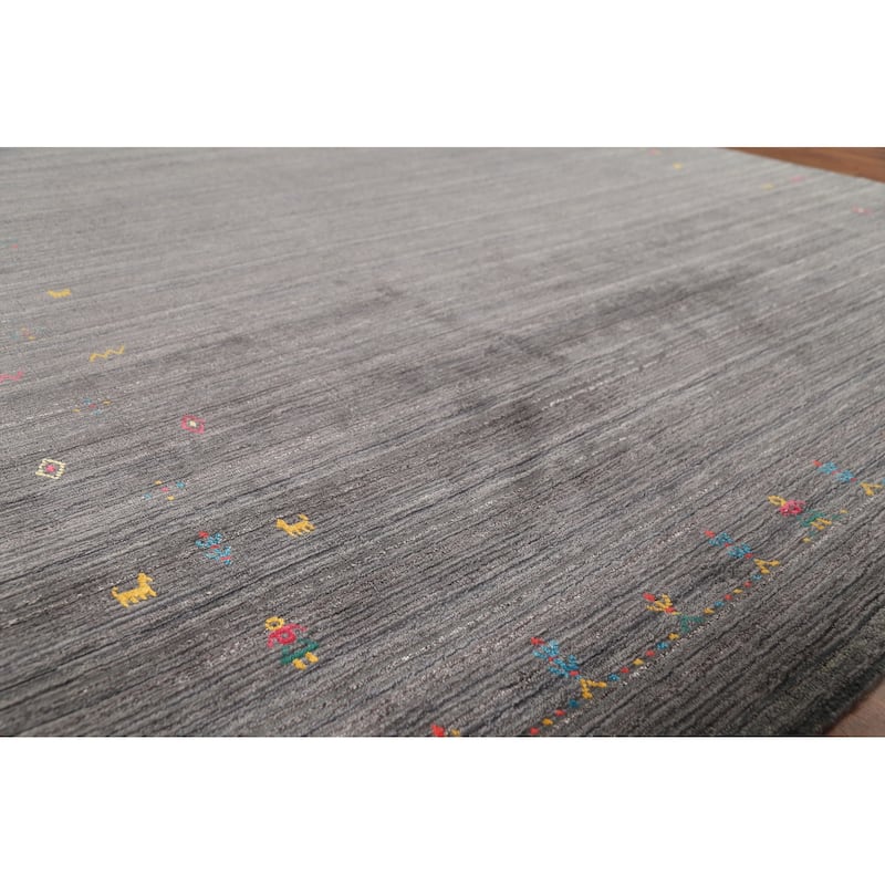 Gray Gabbeh Rug Hand-Knotted Tribal Oriental Wool Carpet - 7'10"x 9'7"