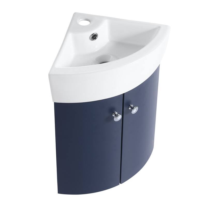 13 Inch Plywood Corner Bathroom Vanity with Integrated Ceramic Sink