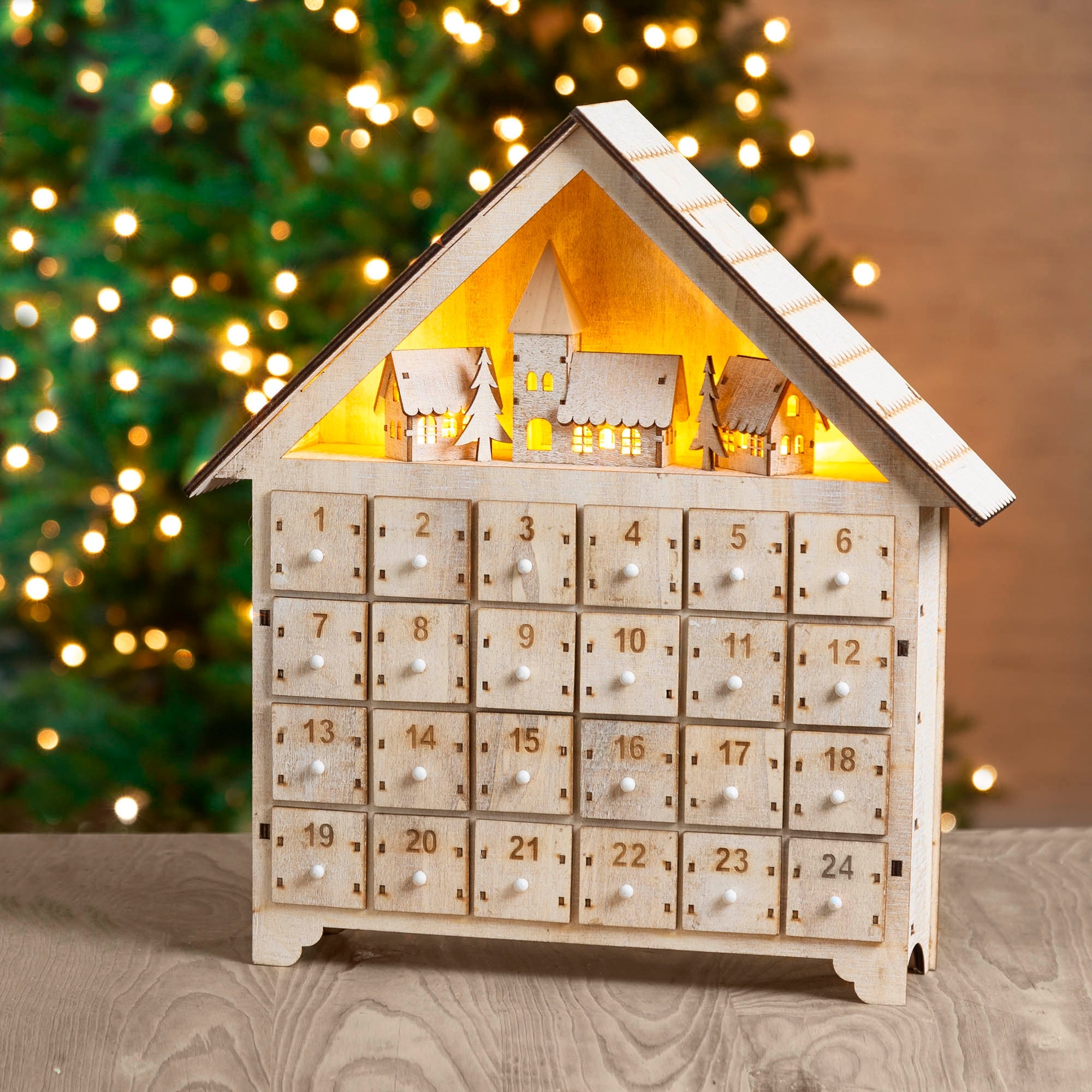 Glitzhome Christmas Wooden House Countdown Advent Calendar with