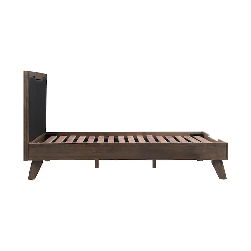 Astoria Solid Oak Wood Platform Bed Frame with Upholstered Headboard