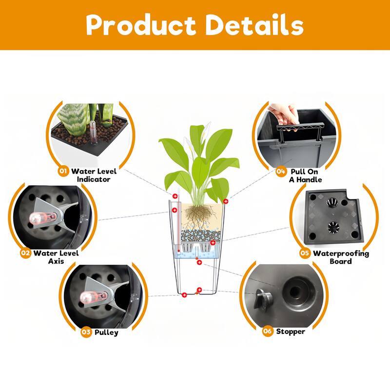 Set of 2 Faux Rattan Tall Planters Outdoor Indoor Large Planters with Water Level Monitor Inner Bucket,Automatic Watering