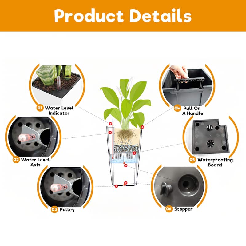 Set of 2 Tall Planters Large Planters with Water Level Monitor Inner Bucket, Automatic Watering, Flower Plant Pots( 22 inch )