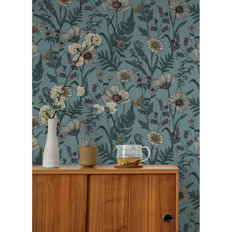 Spring Meadow Blue Peel and Stick Wallpaper