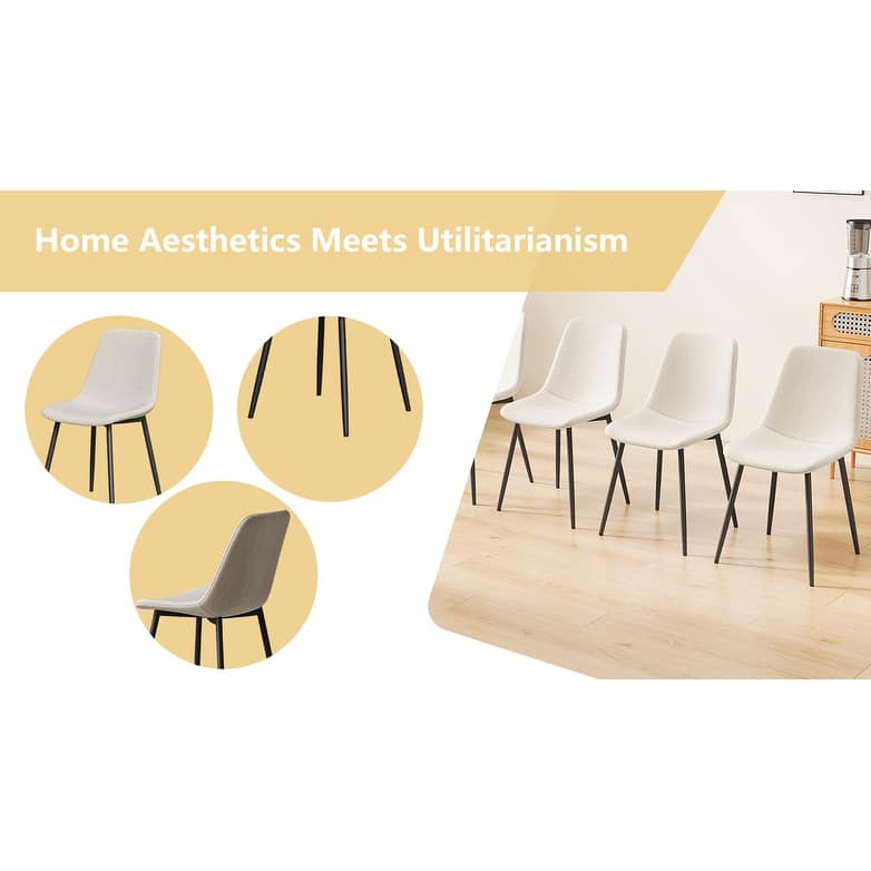 Dining Chairs Set of 4, Modern Kitchen Dining Chairs, Parsons Chair Side Chair with Linen Padded Seats and Metal Leg