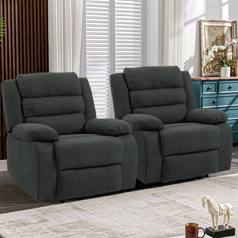 Overstuffed Cotton Corduroy Manual Pushback Recliner with Wide Armrest - Dark Gray/2-Piece