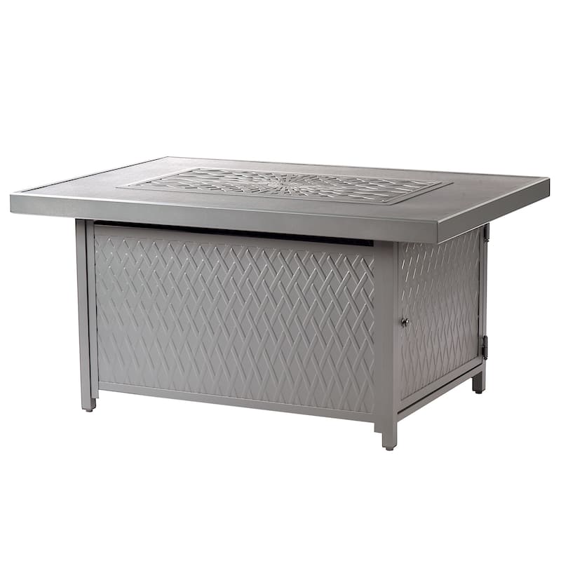 Rectangular 48 in. x 36 in. Aluminum Propane Fire Pit Table, Glass Beads, Two Covers, Lid, 57,000 BTUs - N/A