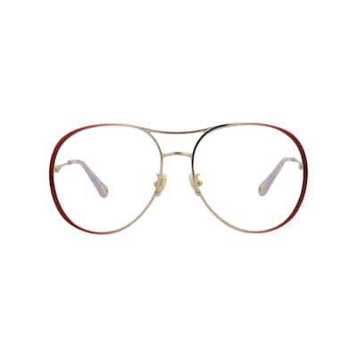 Chloé Aviator-Frame Metal Optical Frames, Transparent Lens, Shiny Gradient Transparent Varnished Burgundy/Light Gold Frame