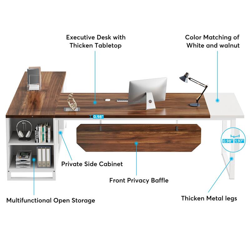 70.8’’ Executive Desk with 55” File Cabinet, Large L-Shaped Office Computer Desk with Storage Shelves and Cabinet