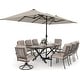 preview thumbnail 1 of 14, Kullavik 10 Pieces Outdoor Dining Set with 2 Swivel Chairs, 6 Single Chairs, X-Leg Table and Double-Sided Umbrella Sand