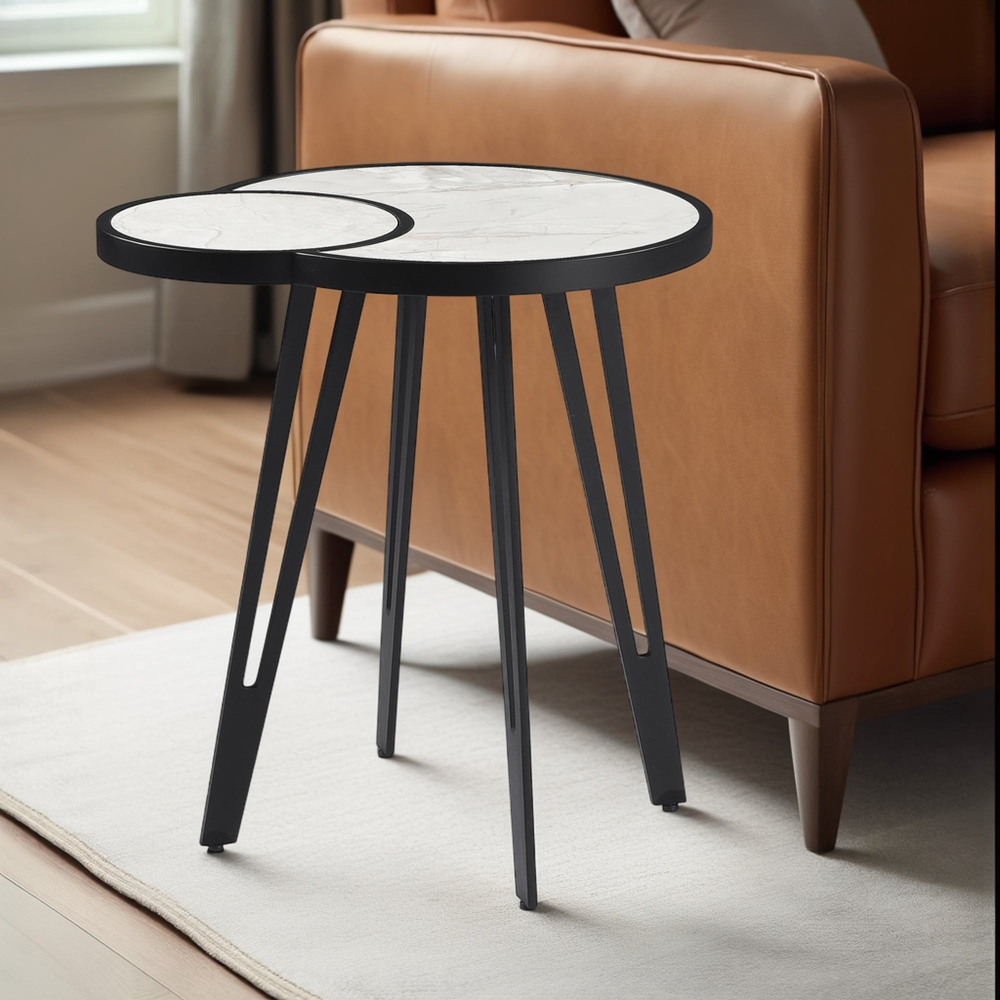 Banks Contemporary Modern 16.5 in. Oval White Coffee Table with Sintered Stone Top