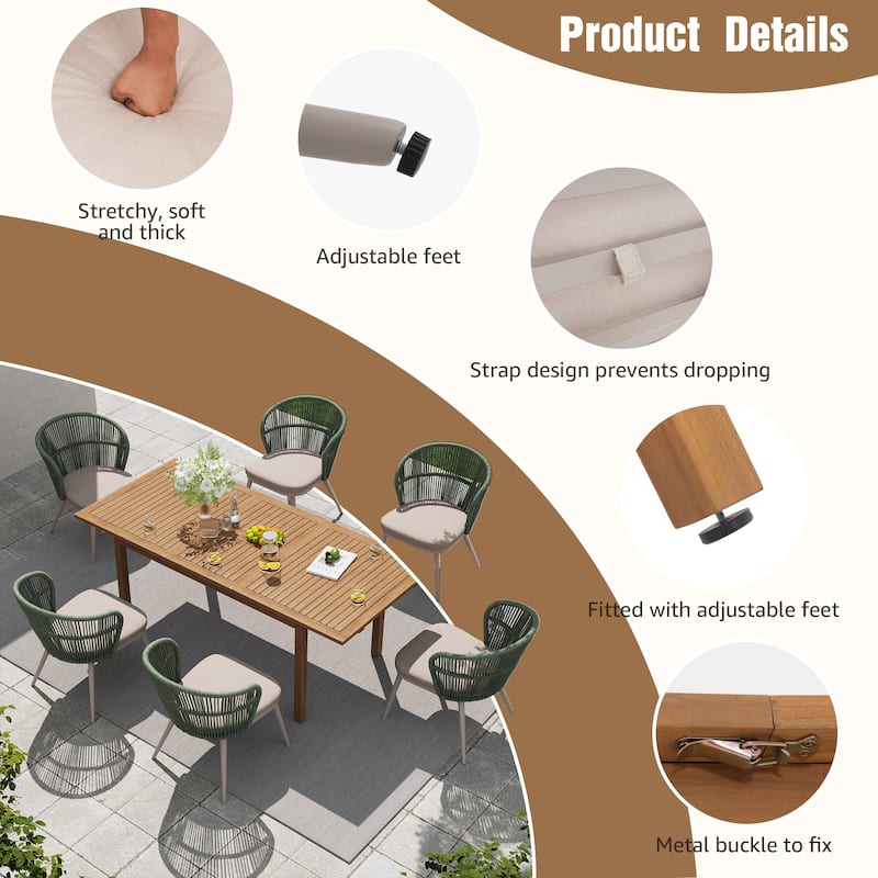 Outdoor 7-Piece Patio Dining Chair and Extendable Wood Dining Table