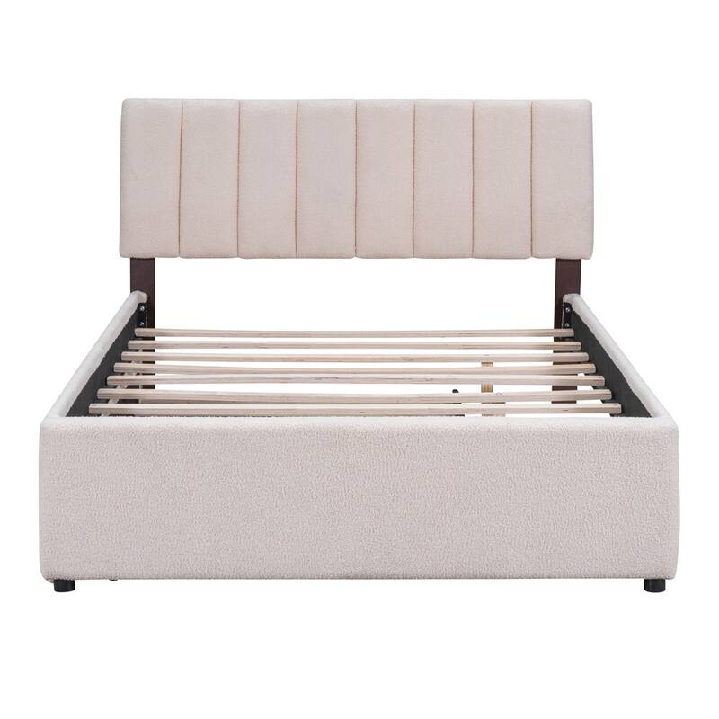 Full Size Upholstered Platform Bed with Trundle and LED Bed Frame