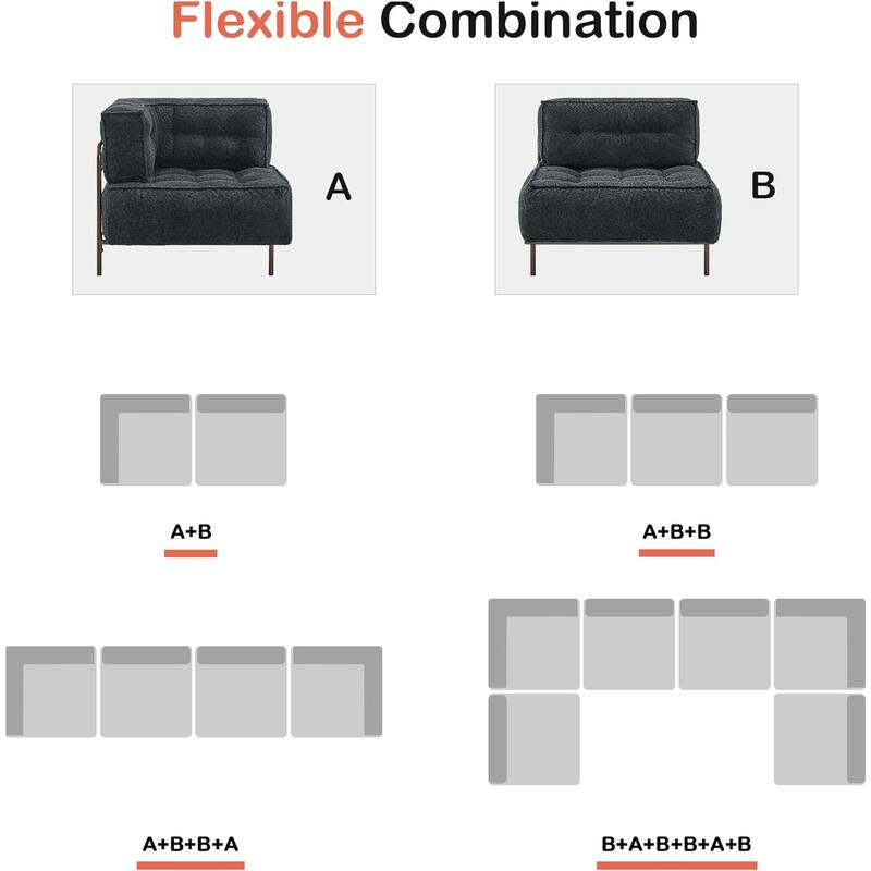 MCombo Modular Sofa Couch with Removable Cushion, 3 Seaters Accent Sofa Chair
