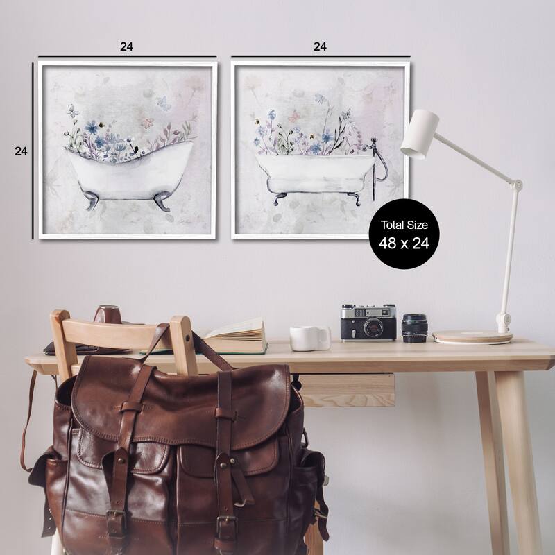 Stupell Antique Tubs with Botanics Framed Giclee Art Design By Stella Chang (Set of 2)