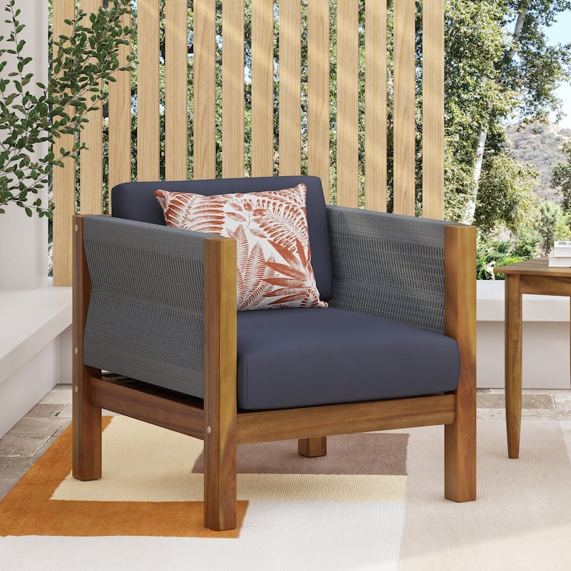 Laurel Acacia Wood and Rope Outdoor Club Chair by Christopher Knight Home - Single