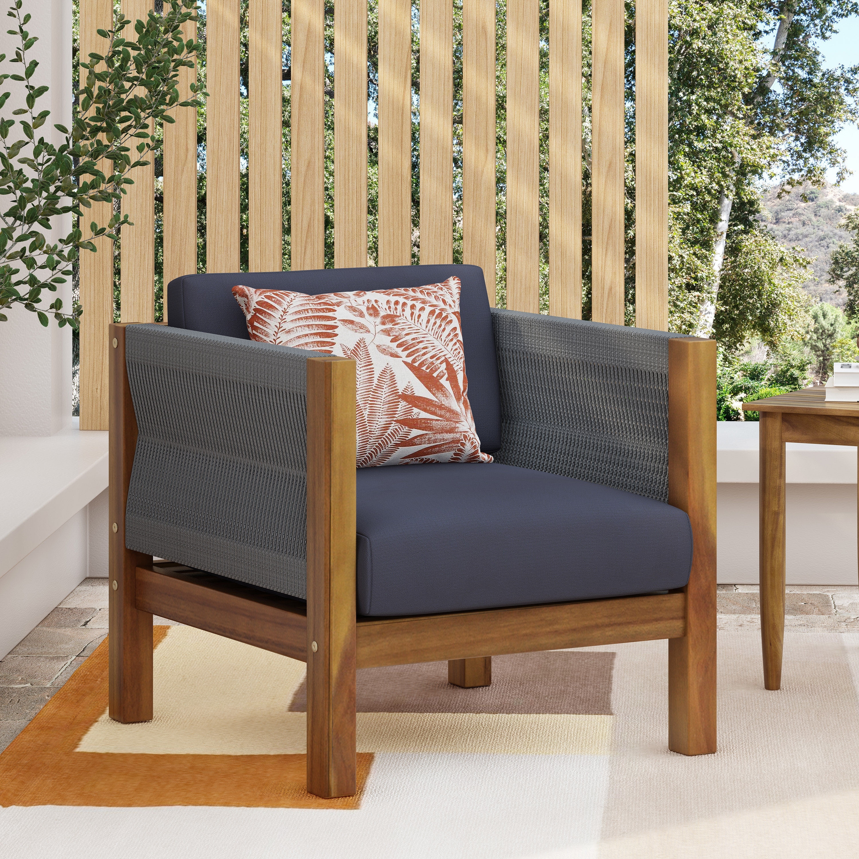 Laurel Club Chair with Acacia Wood Frame and Rattan Rope Weave Design