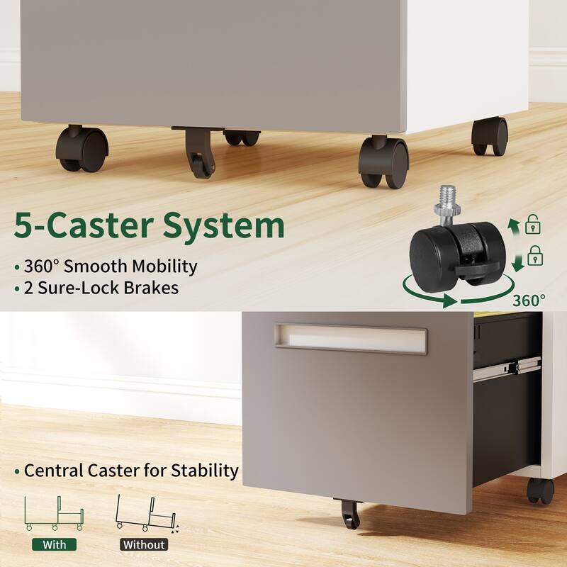 2-Drawer Mobile File Cabinet with Lock, All-Steel Metal Storage Cabinet on 360°Wheels, Holds A4/Letter/Legal Files