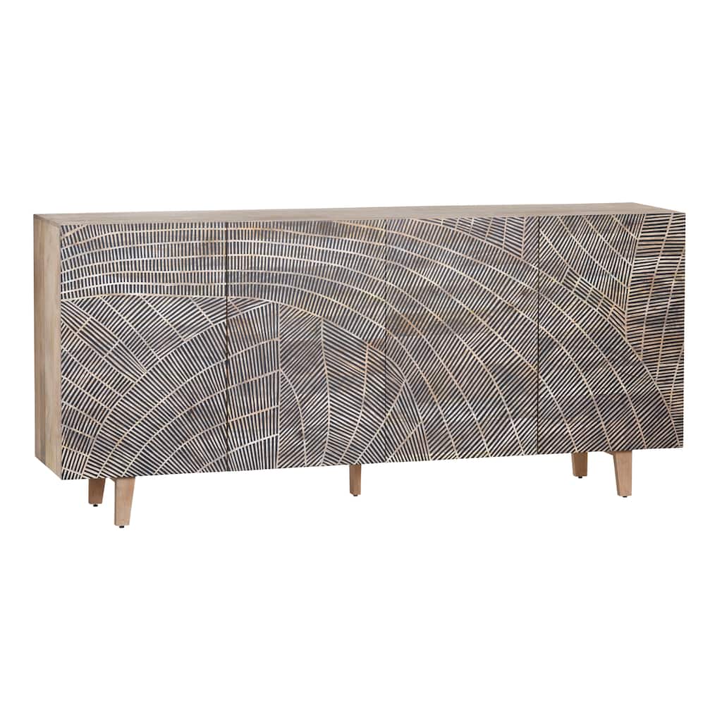 79 in. Brown Solid Wood 4 Door Media Credenza_Sideboard