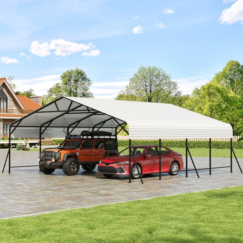Heavy Duty Carport, Metal Carport with Reinforced Frame and Base for All Weather, Car Ports Heavy Duty for Rucks, Boats - 20x20x9ft