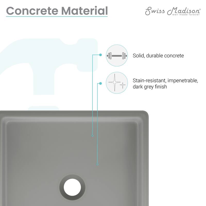 Lisse 15” Square Concrete Vessel Bathroom Sink in Dark Grey