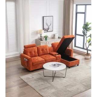 Module Section Sofa Living Room Module Sectional Sofa Set and L-Shape Linen Fabric 3-seat ...