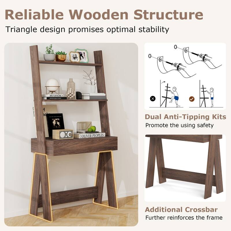 Costway Home Office Ladder Desk Wall-Leaning Laptop Workstation with