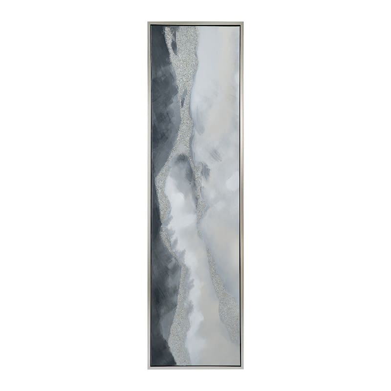 20 x 71 Framed Handpainted Wall Art, Landscape Abstract Design, Soft Gray
