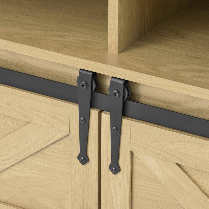 Sideboard with Sliding Barn Door and Mesh Panels,Farmhouse Buffet with Open Storage