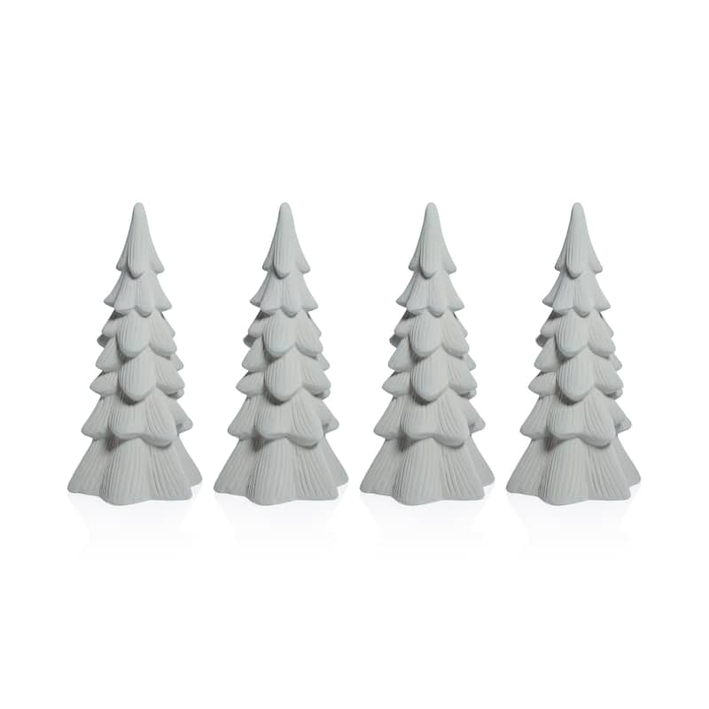 Snow-Covered Flocked Ceramic Decorative Trees, Holiday Tabletop Décor, Set of 4