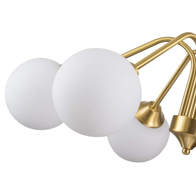 Mid-century Brass Opaline Glass Globe Radial Chandelier