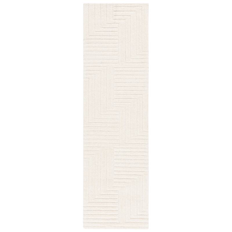 SAFAVIEH Handmade Ebony Sanela Modern Wool Rug - 2'3" x 8' Runner - Ivory