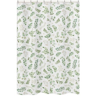 Floral Leaf Collection Bathroom Fabric Bath Shower Curtain - Green and White Boho Watercolor Botanical Woodland Tropical Garden