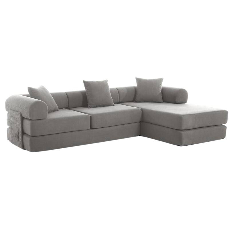 Versatile 7-in-1 Modular Folding Sectional Sofa with Chaise Convertible Corduroy Sleeper Sofa Bed with Removable Storage Bags