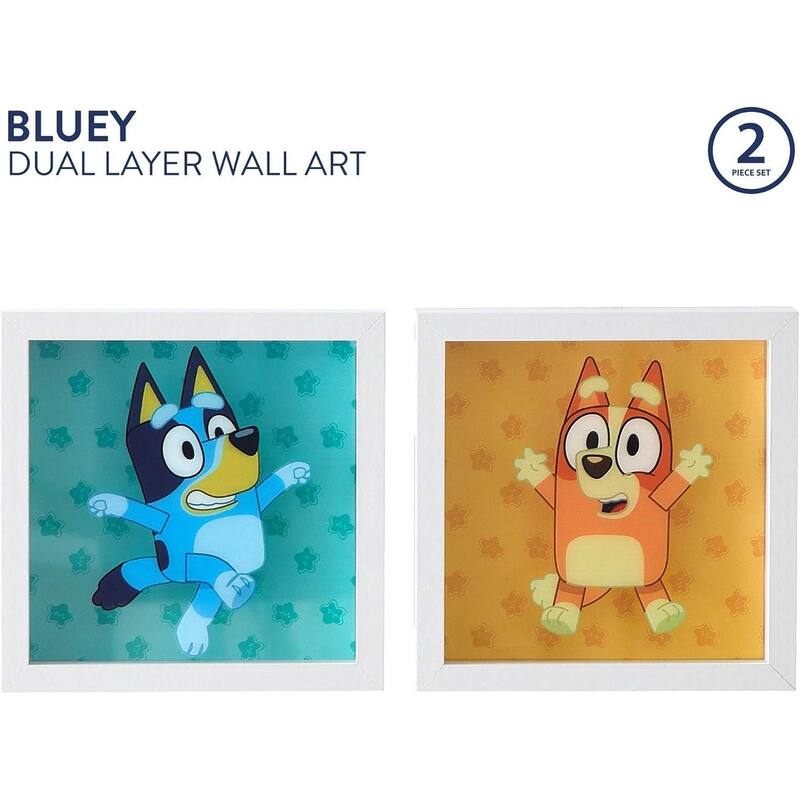 Bluey and Bingo 2 Piece Wall Art Set Framed Kids Room Decor