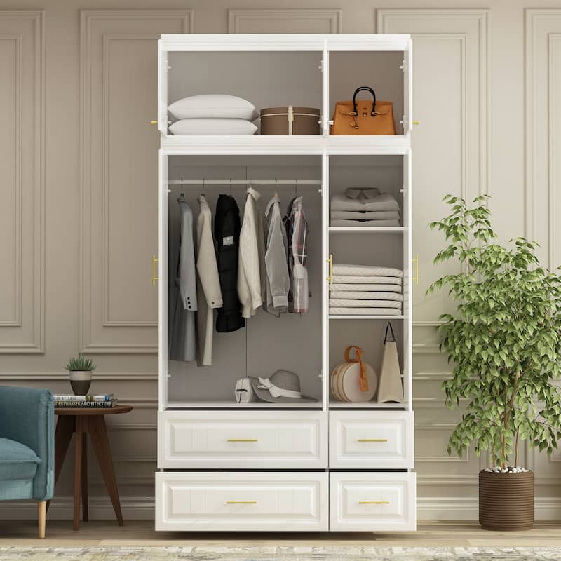 Modern Freestanding Wardrobe Armoire Closet High Cabinet Storage White - 93.7"H
