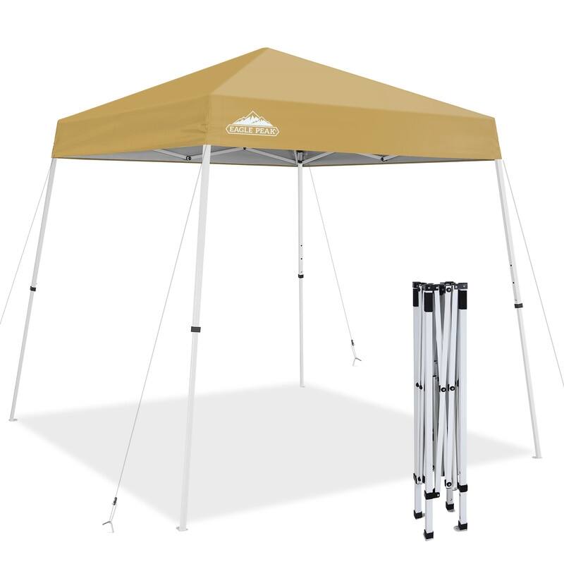 EAGLE PEAK 8x8 Slant Leg Pop-up Canopy Tent Easy One Person Setup Instant Outdoor Beach Canopy - Beige