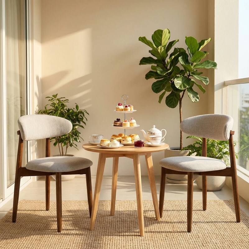 Wooden Dining Chairs Set of 2, Modern Fabric Upholstered Dining Room Chair with Curved Back, with Adjustable Foot Pads