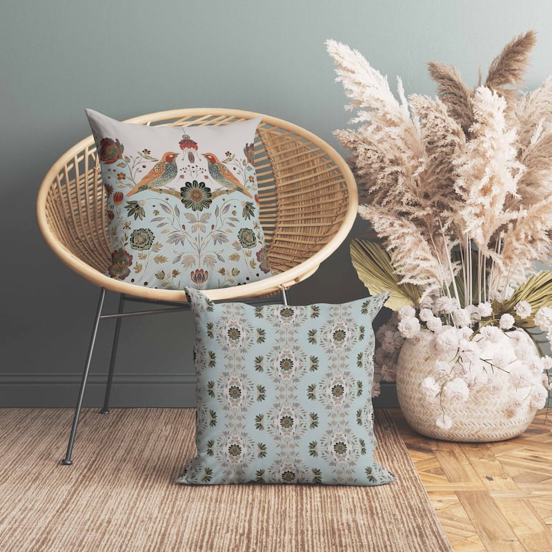 Birdsong Ballet Indoor/Outdoor Reversible Throw Pillow Teal and Orange