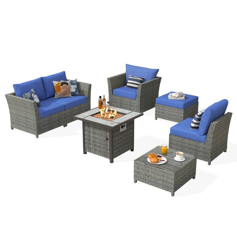 XIZZI 7-piece Patio Furniture Conversation Set with Fire Pit