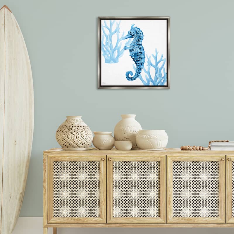 Stupell Blue Tone Seahorse & Coral Framed Floater Canvas Wall Art Design By Cat Thurman Designs