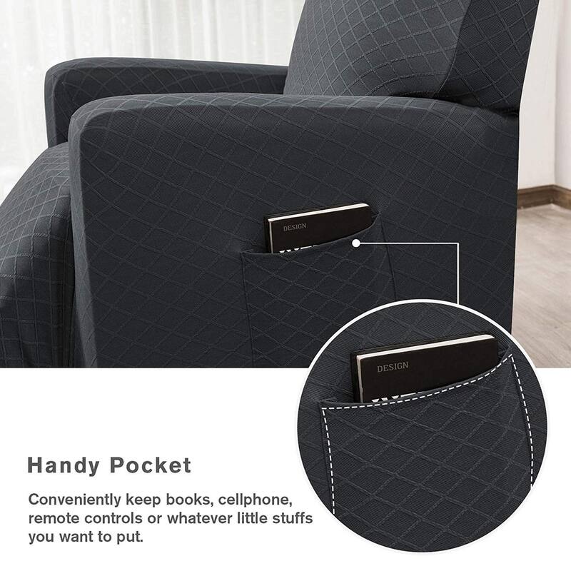Enova Home Ultra Soft Rhombus Stretch Fabric Recliner Slipcover with Elastic Bottom Side Pocket