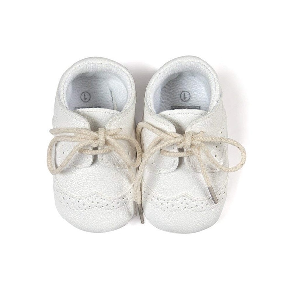 Baby Boys White Oxford Crib Shoes Lace Up with Perforations Prewalker