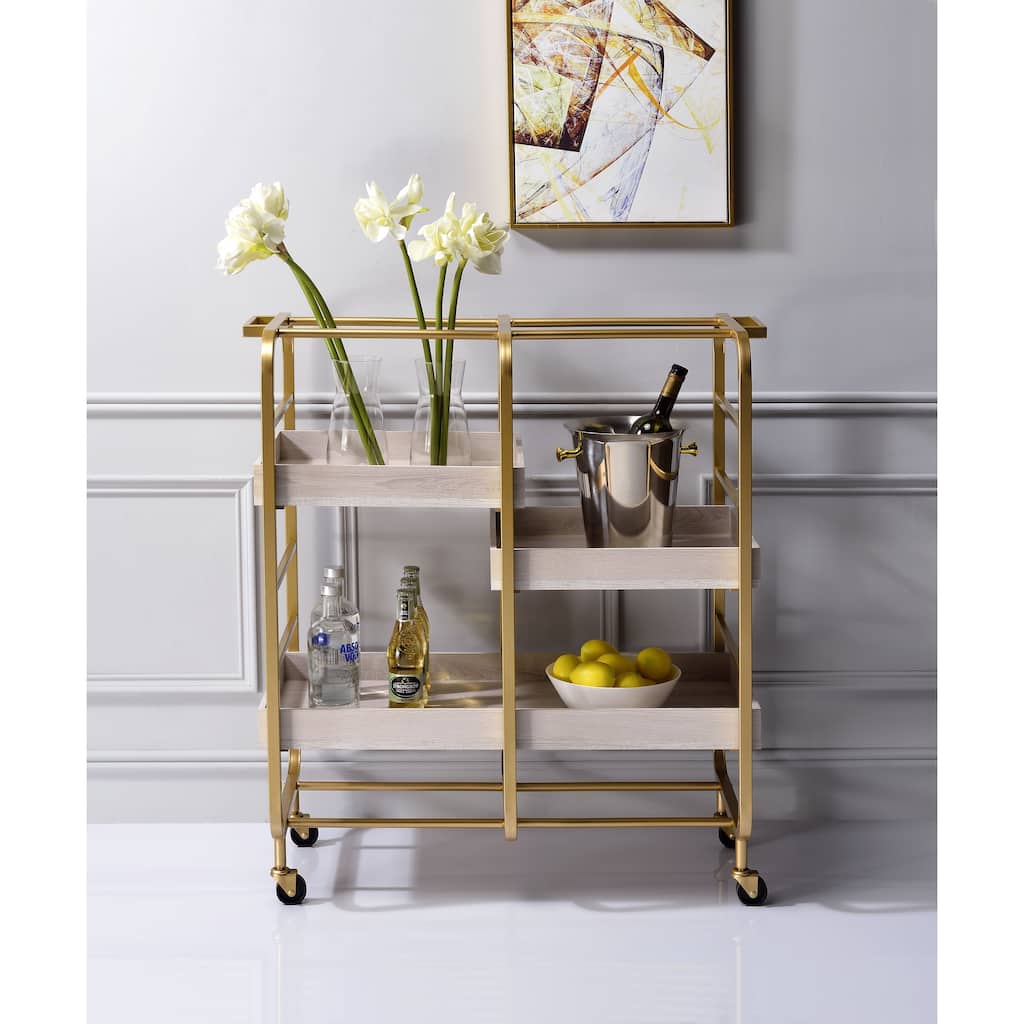 Vorrik Serving Cart, Gold & White-Washed