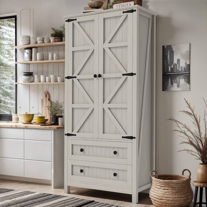 Moasis 64" Farmhouse Tall Kitchen Pantry Storage Cabinet with 2 Drawers & Doors
