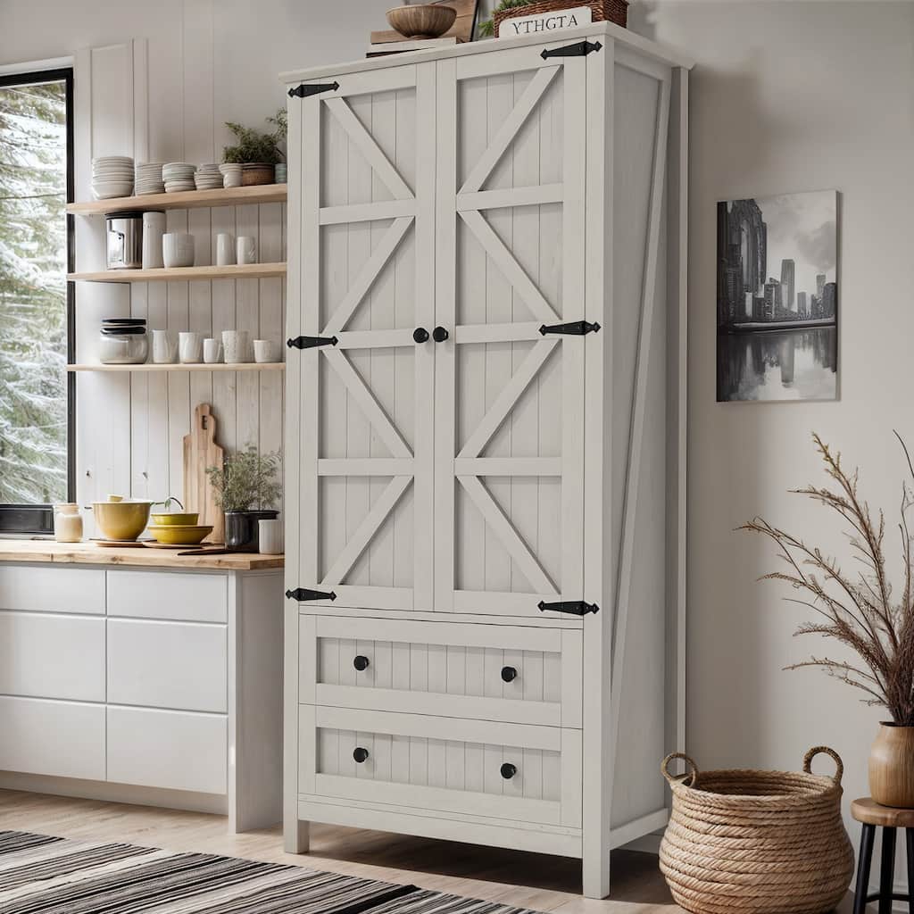Moasis 64" Farmhouse Tall Kitchen Pantry Storage Cabinet with 2 Drawers & Doors