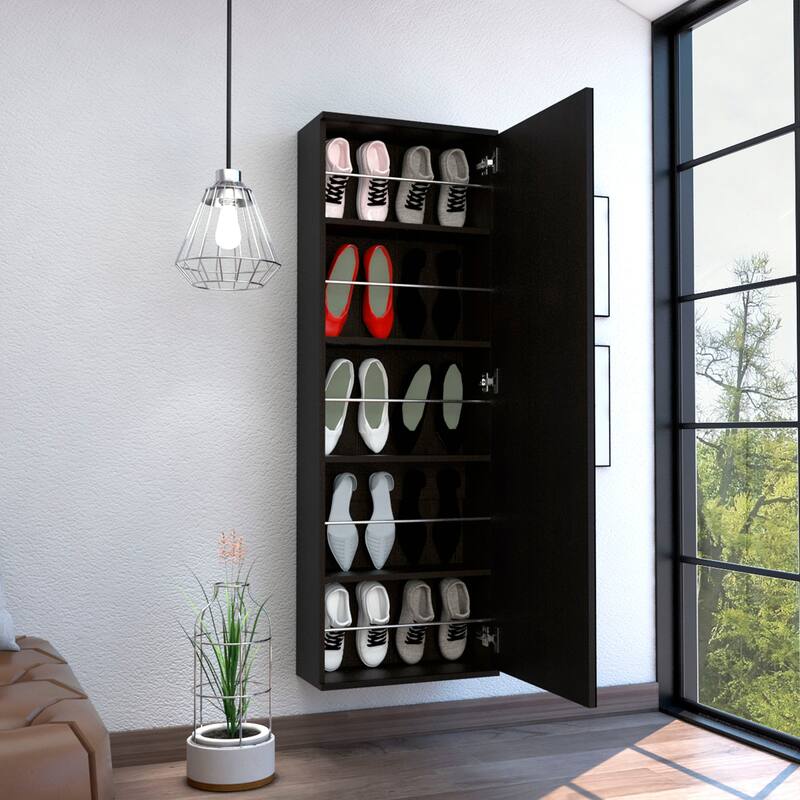 Leto Wall Mounted Shoe Rack With Mirror - N/A