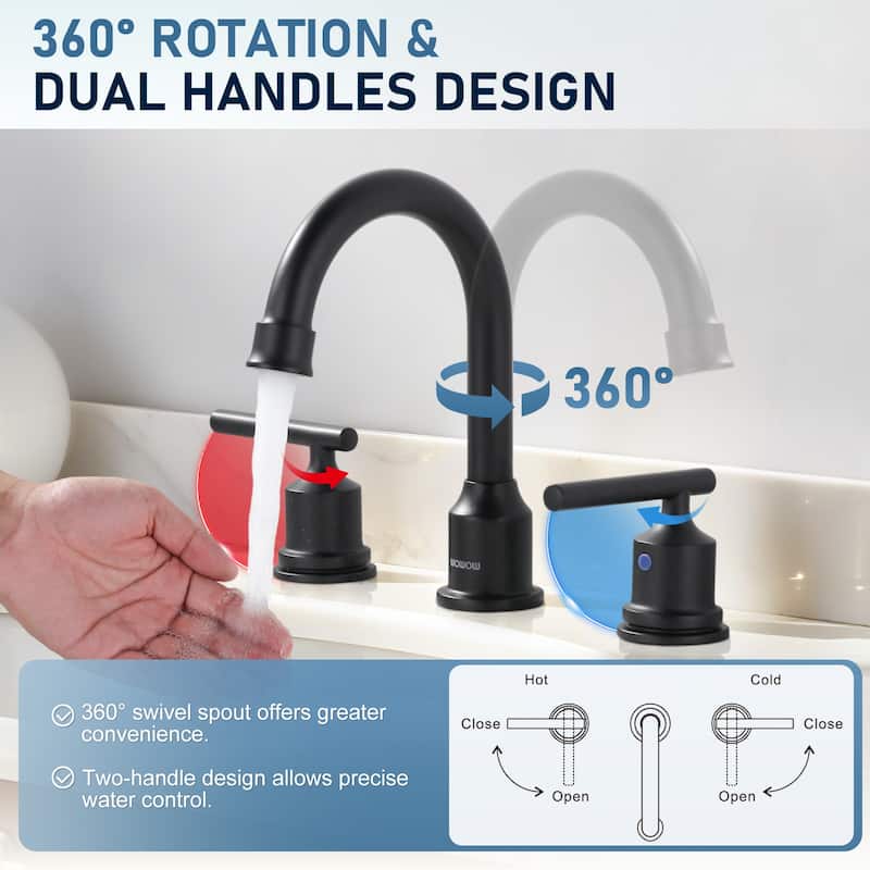 WOWOW 8 in. Widespread Double-Handle Bathroom Faucet with Drain Kit